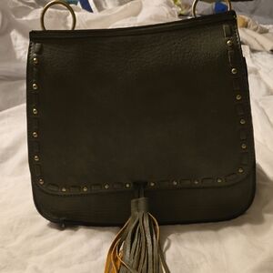 Elegant Olive Leather Bag with Tassel